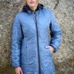Long Reversible wool filled Jacket in Soft Teal Blue and Black